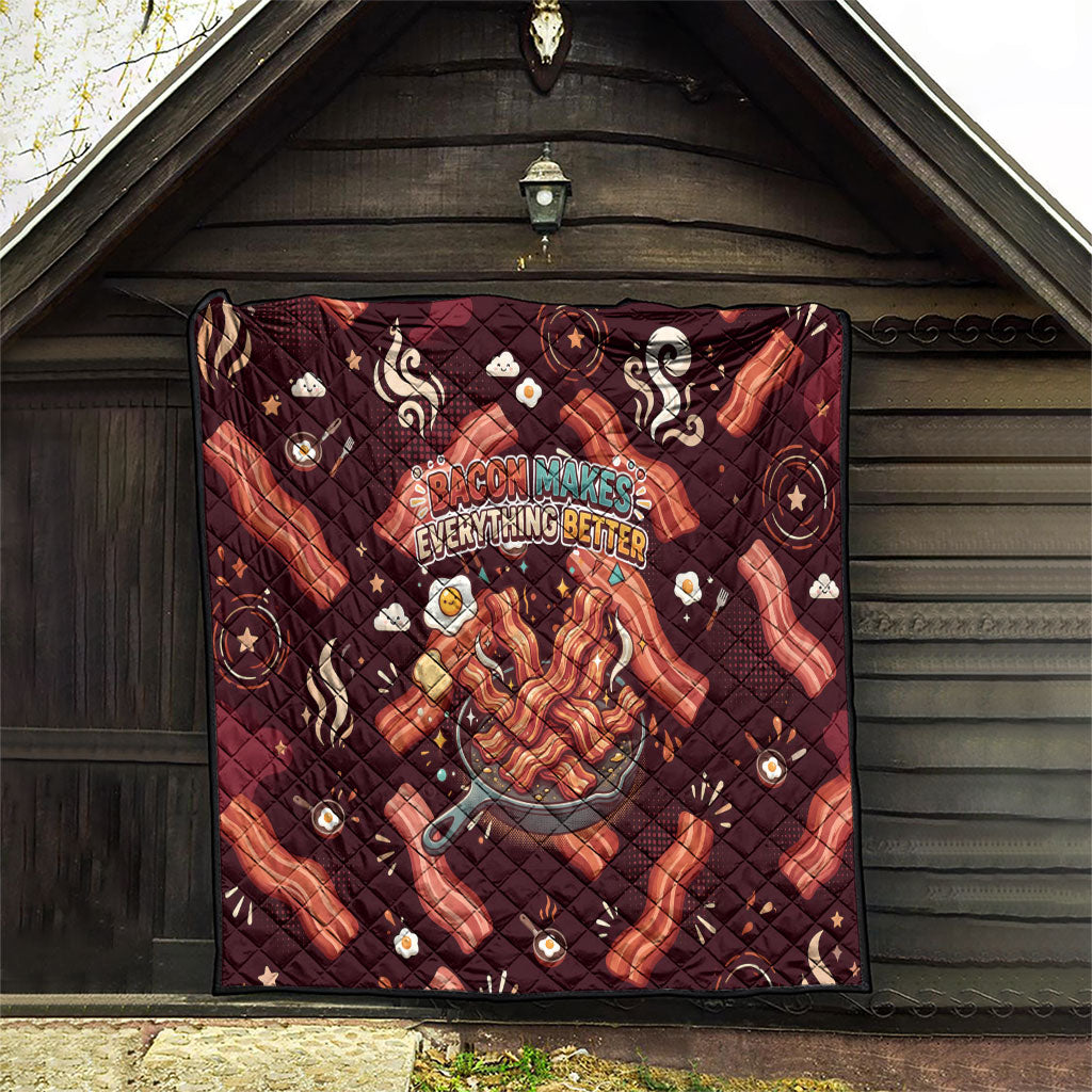 International Bacon Day Quilt Retro Bacon Pattern With Sizzling Skillet Graphic