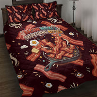 International Bacon Day Quilt Bed Set Retro Bacon Pattern With Sizzling Skillet Graphic