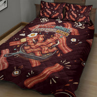 International Bacon Day Quilt Bed Set Retro Bacon Pattern With Sizzling Skillet Graphic