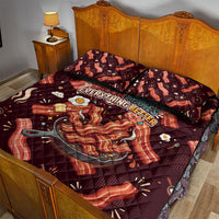 International Bacon Day Quilt Bed Set Retro Bacon Pattern With Sizzling Skillet Graphic
