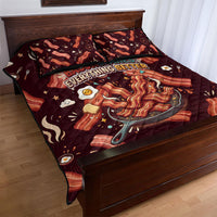 International Bacon Day Quilt Bed Set Retro Bacon Pattern With Sizzling Skillet Graphic
