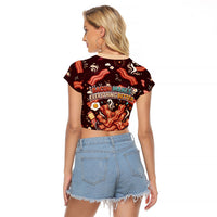 International Bacon Day Raglan Cropped T Shirt Retro Bacon Pattern With Sizzling Skillet Graphic