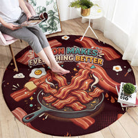 International Bacon Day Round Carpet Retro Bacon Pattern With Sizzling Skillet Graphic