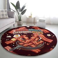 International Bacon Day Round Carpet Retro Bacon Pattern With Sizzling Skillet Graphic