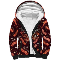 International Bacon Day Sherpa Hoodie Retro Bacon Pattern With Sizzling Skillet Graphic