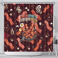 International Bacon Day Shower Curtain Retro Bacon Pattern With Sizzling Skillet Graphic