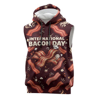 International Bacon Day Sleeveless Hoodie Retro Bacon Pattern With Sizzling Skillet Graphic