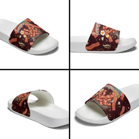International Bacon Day Slide Sandals Retro Bacon Pattern With Sizzling Skillet Graphic
