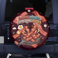 International Bacon Day Spare Tire Cover Retro Bacon Pattern With Sizzling Skillet Graphic