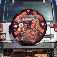 International Bacon Day Spare Tire Cover Retro Bacon Pattern With Sizzling Skillet Graphic