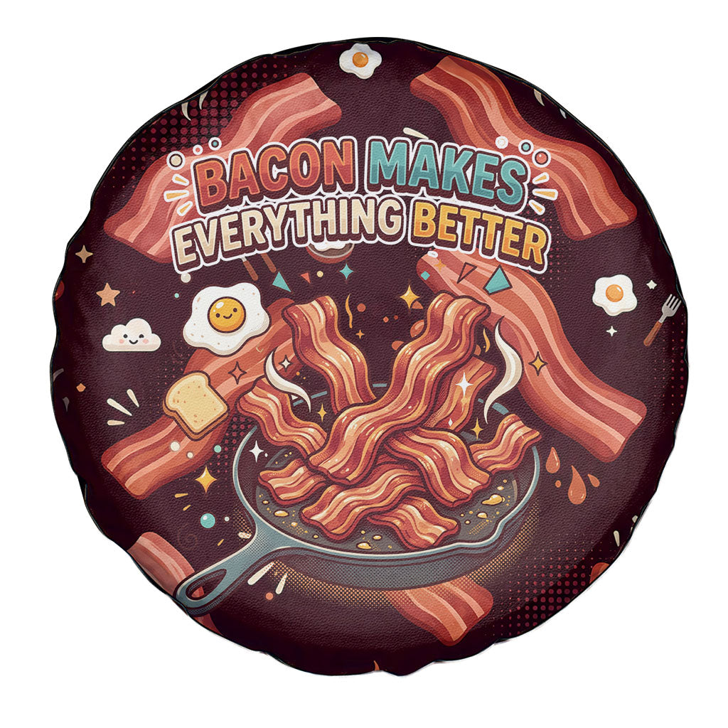 International Bacon Day Spare Tire Cover Retro Bacon Pattern With Sizzling Skillet Graphic