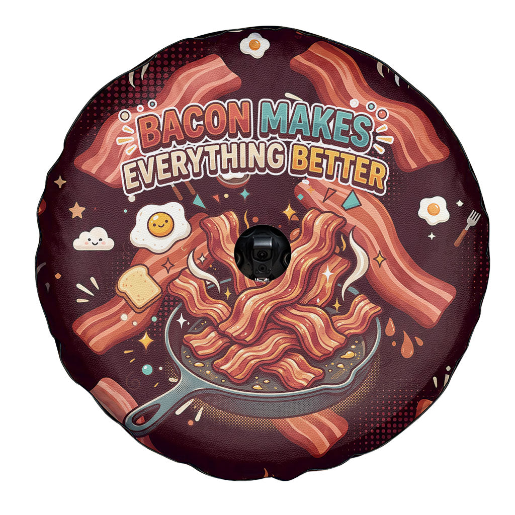 International Bacon Day Spare Tire Cover Retro Bacon Pattern With Sizzling Skillet Graphic