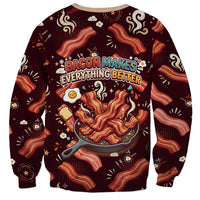 International Bacon Day Sweatshirt Retro Bacon Pattern With Sizzling Skillet Graphic