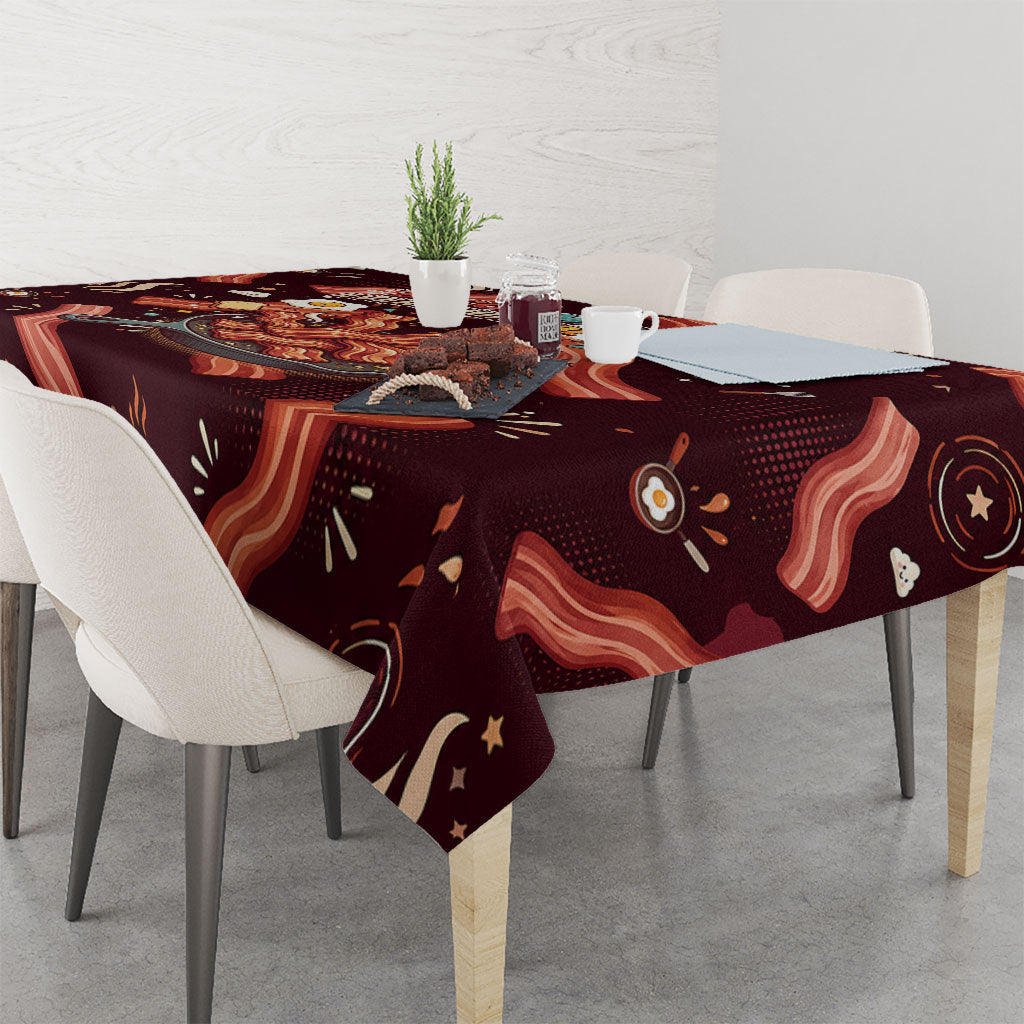 International Bacon Day Tablecloth Retro Bacon Pattern With Sizzling Skillet Graphic