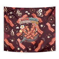 International Bacon Day Tapestry Retro Bacon Pattern With Sizzling Skillet Graphic