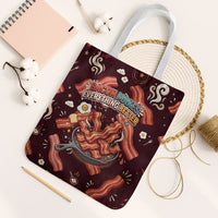 International Bacon Day Tote Bag Retro Bacon Pattern With Sizzling Skillet Graphic
