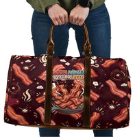 International Bacon Day Travel Bag Retro Bacon Pattern With Sizzling Skillet Graphic