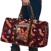 International Bacon Day Travel Bag Retro Bacon Pattern With Sizzling Skillet Graphic