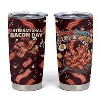 International Bacon Day Tumbler Cup Retro Bacon Pattern With Sizzling Skillet Graphic
