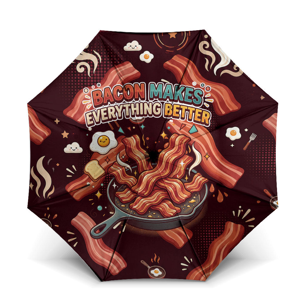 International Bacon Day Umbrella Retro Bacon Pattern With Sizzling Skillet Graphic