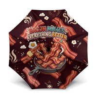International Bacon Day Umbrella Retro Bacon Pattern With Sizzling Skillet Graphic