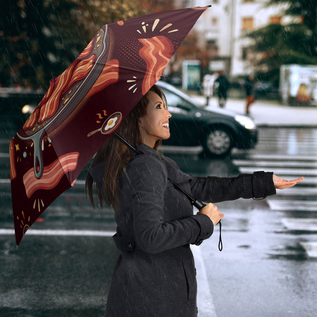International Bacon Day Umbrella Retro Bacon Pattern With Sizzling Skillet Graphic