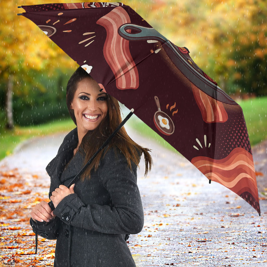 International Bacon Day Umbrella Retro Bacon Pattern With Sizzling Skillet Graphic
