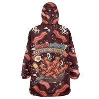 International Bacon Day Wearable Blanket Hoodie Retro Bacon Pattern With Sizzling Skillet Graphic