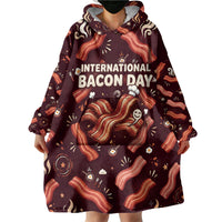 International Bacon Day Wearable Blanket Hoodie Retro Bacon Pattern With Sizzling Skillet Graphic