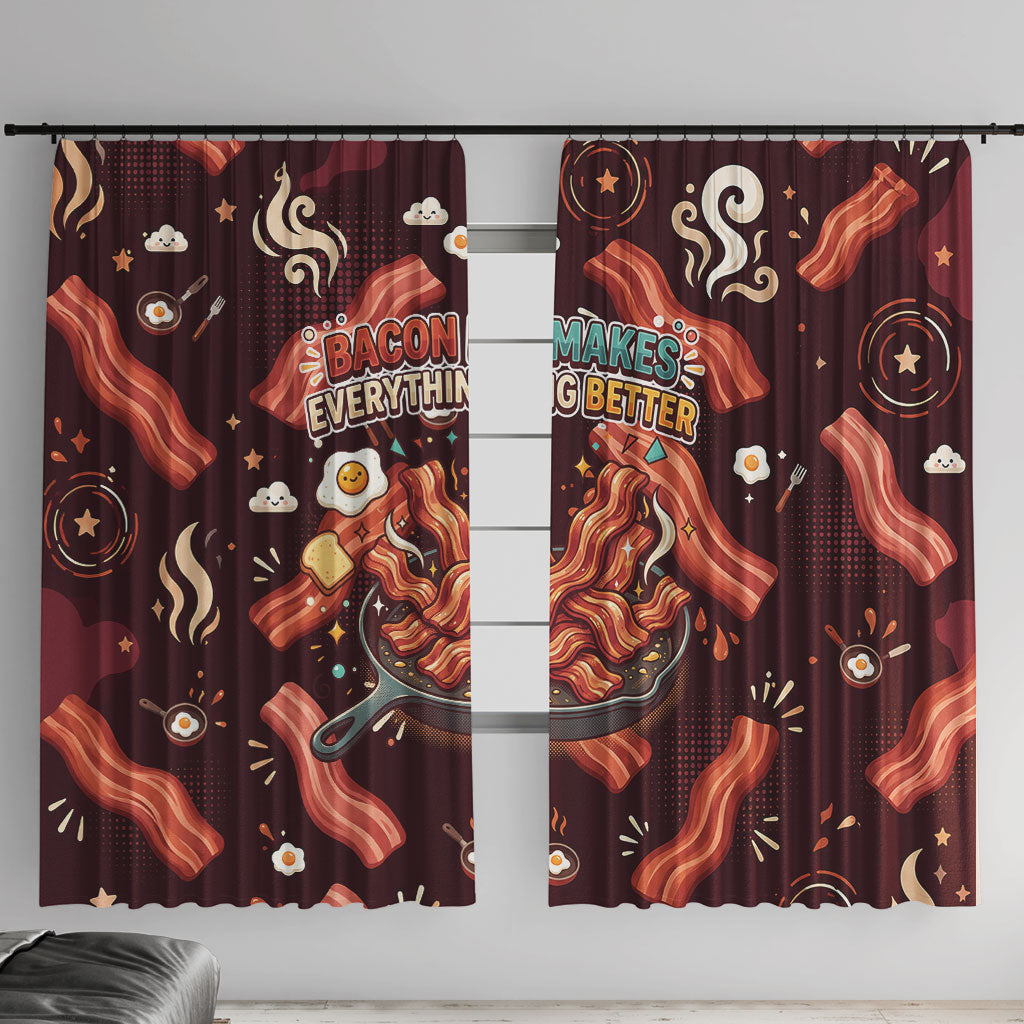 International Bacon Day Window Curtain Retro Bacon Pattern With Sizzling Skillet Graphic