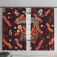 International Bacon Day Window Curtain Retro Bacon Pattern With Sizzling Skillet Graphic
