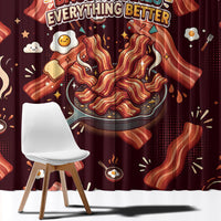 International Bacon Day Window Curtain Retro Bacon Pattern With Sizzling Skillet Graphic