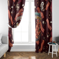 International Bacon Day Window Curtain Retro Bacon Pattern With Sizzling Skillet Graphic