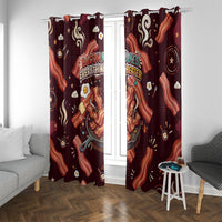 International Bacon Day Window Curtain Retro Bacon Pattern With Sizzling Skillet Graphic