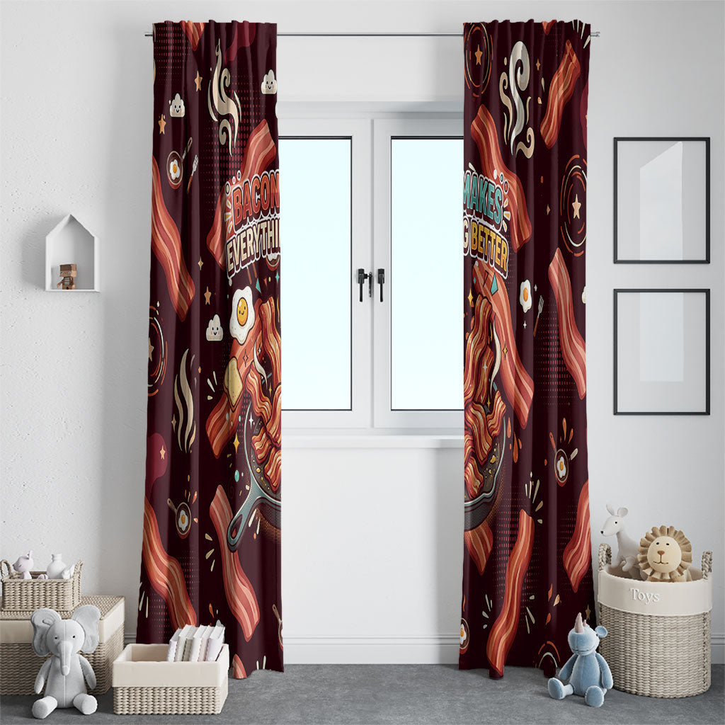International Bacon Day Window Curtain Retro Bacon Pattern With Sizzling Skillet Graphic