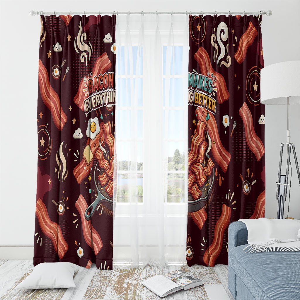 International Bacon Day Window Curtain Retro Bacon Pattern With Sizzling Skillet Graphic