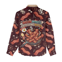 International Bacon Day Women Casual Shirt Retro Bacon Pattern With Sizzling Skillet Graphic