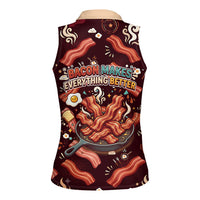 International Bacon Day Women Sleeveless Polo Shirt Retro Bacon Pattern With Sizzling Skillet Graphic