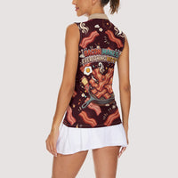 International Bacon Day Women Sleeveless Polo Shirt Retro Bacon Pattern With Sizzling Skillet Graphic
