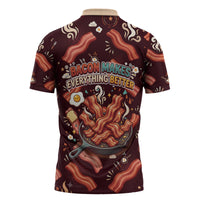 International Bacon Day Zipper Polo Shirt Retro Bacon Pattern With Sizzling Skillet Graphic
