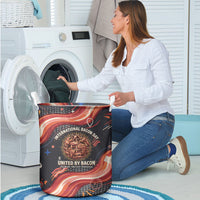 International Bacon Day United By Bacon Laundry Basket Retro Bacon Globe and Cool Bacon Mascot Graphic