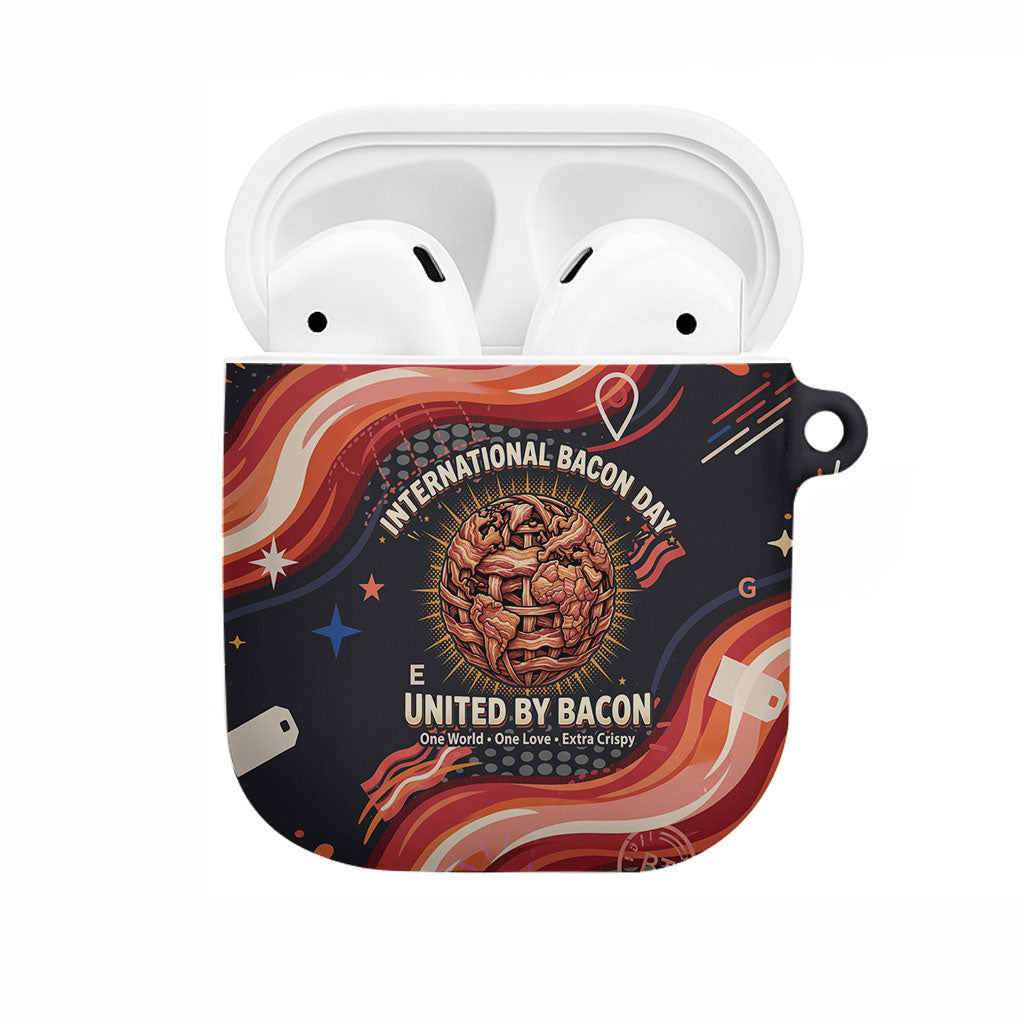 International Bacon Day United By Bacon AirPods Case Retro Bacon Globe and Cool Bacon Mascot Graphic