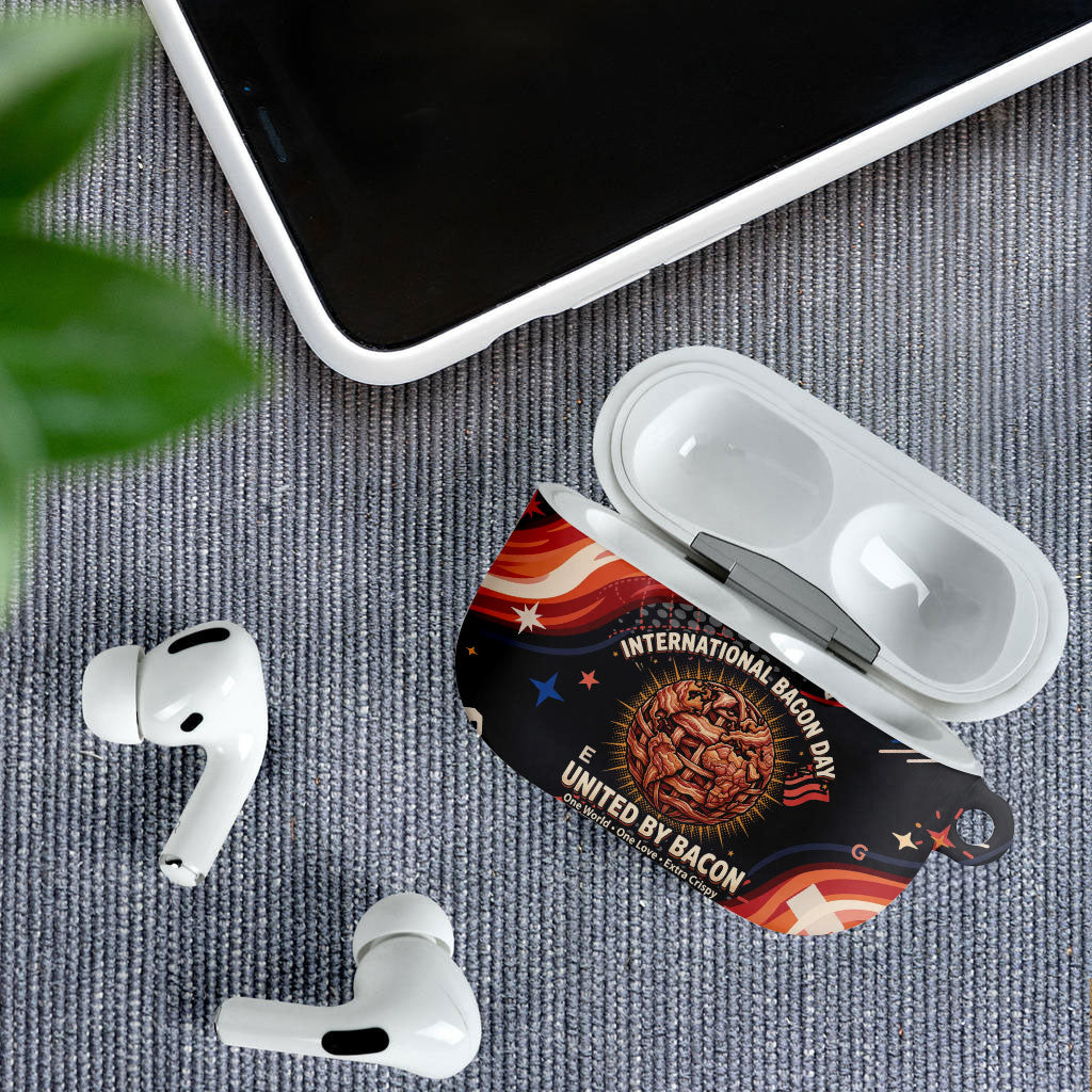 International Bacon Day United By Bacon AirPods Case Retro Bacon Globe and Cool Bacon Mascot Graphic