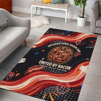 International Bacon Day United By Bacon Area Rug Retro Bacon Globe and Cool Bacon Mascot Graphic