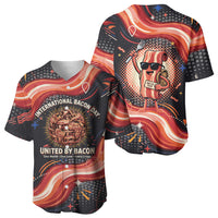 International Bacon Day United By Bacon Baseball Jersey Retro Bacon Globe and Cool Bacon Mascot Graphic