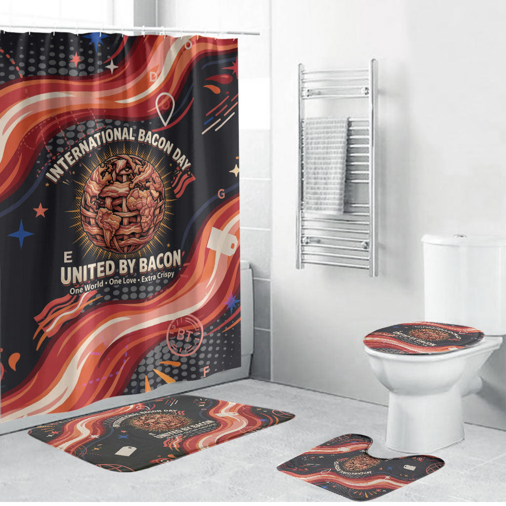 International Bacon Day United By Bacon Bathroom Set Retro Bacon Globe and Cool Bacon Mascot Graphic