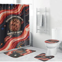 International Bacon Day United By Bacon Bathroom Set Retro Bacon Globe and Cool Bacon Mascot Graphic