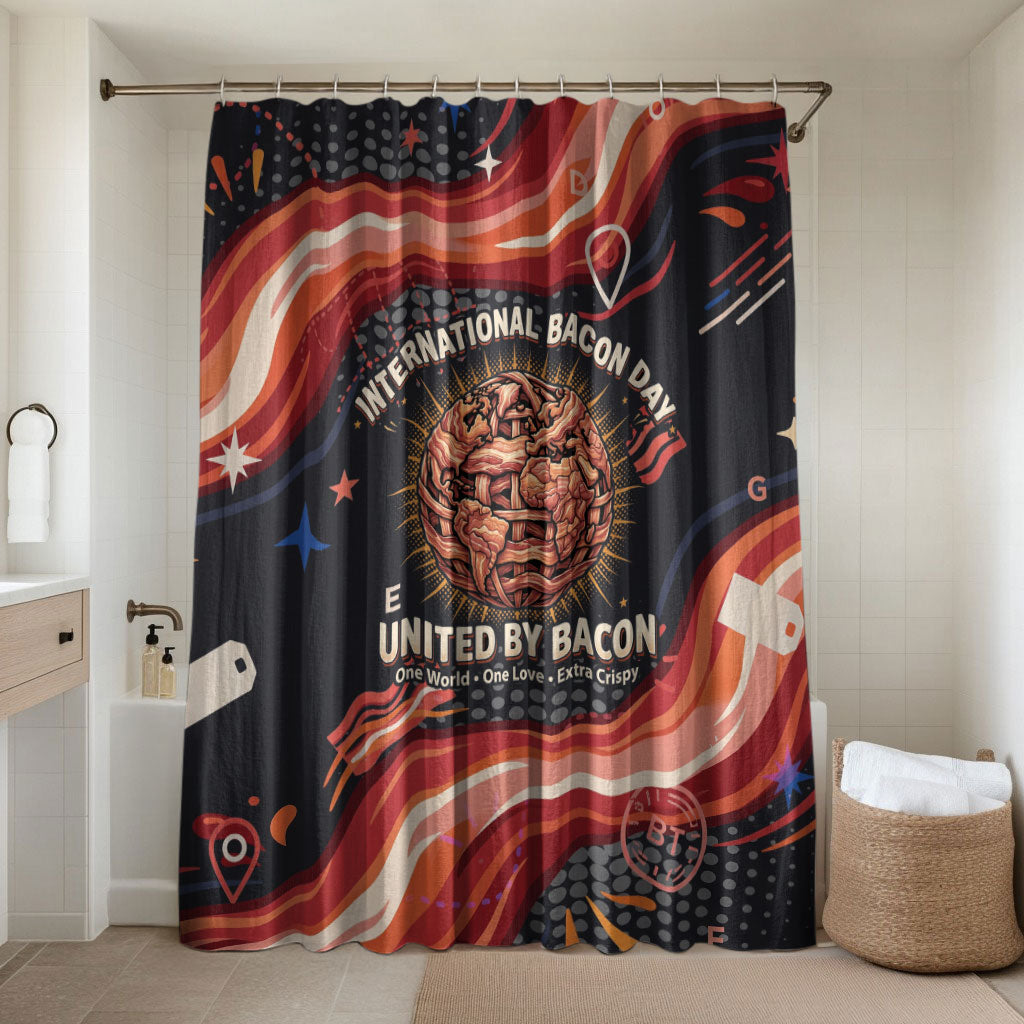 International Bacon Day United By Bacon Bathroom Set Retro Bacon Globe and Cool Bacon Mascot Graphic