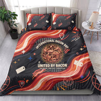 International Bacon Day United By Bacon Bedding Set Retro Bacon Globe and Cool Bacon Mascot Graphic