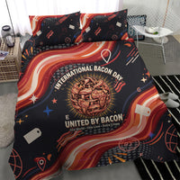 International Bacon Day United By Bacon Bedding Set Retro Bacon Globe and Cool Bacon Mascot Graphic